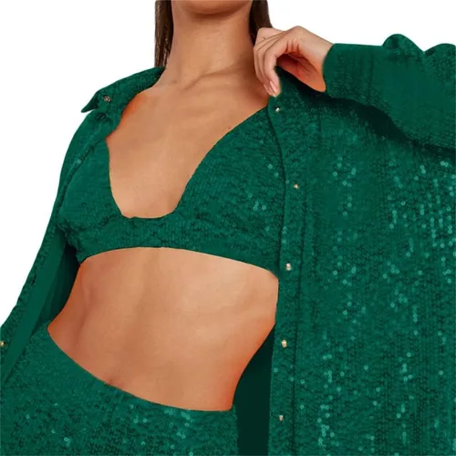 Vista 2 de Trajes con purpurina para mujer camisa de manga larga con lentejuelas brillantes pantalones largos sueltos ropa de club