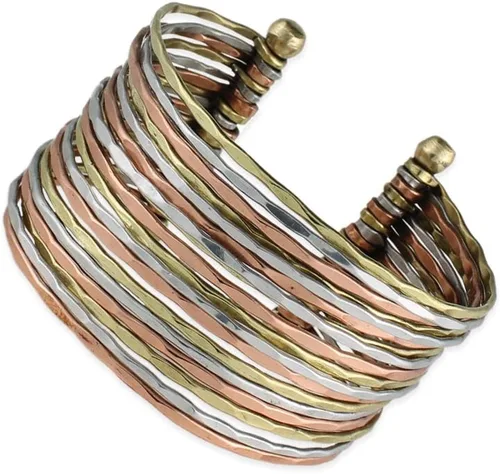 Vista 4 de ZAD Pulsera martillada de metal mixto, talla única, Metal Cobre, Sin gemas.