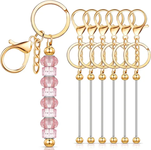 Vista 13 de Huwena 6 piezas de llaveros con cuentas, barras en blanco, llavero de cuentas de metal para colgante, manualidades, joyería, regalo