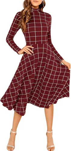 Vista 6 de Floerns - Vestido de cuello alto a cuadros para mujer Verde