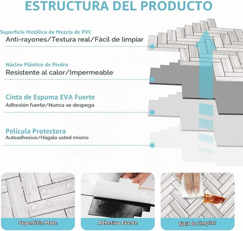 Vista 6 de STICKGOO 10 láminas para salpicaderos de azulejos para despegar y pegar, azulejos de salpicadero de PVC, azulejos de pared autoadhesivos en espiga