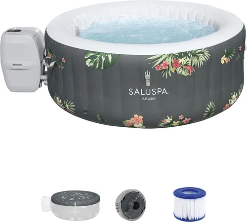 Vista 12 de Bestway SaluSpa Miami - Bañera de hidromasaje inflable para 2 a 4 personas, spa portátil de bajo consumo redondo para exteriores con 120 AirJets, 71