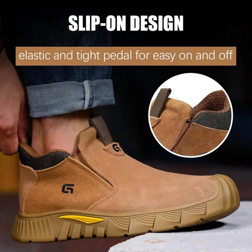 Vista 5 de GLANOUDUN - Botas de trabajo de soldadura para hombre, con punta de acero, antideslizantes, zapatos de trabajo indestructibles para hombre, zapatos