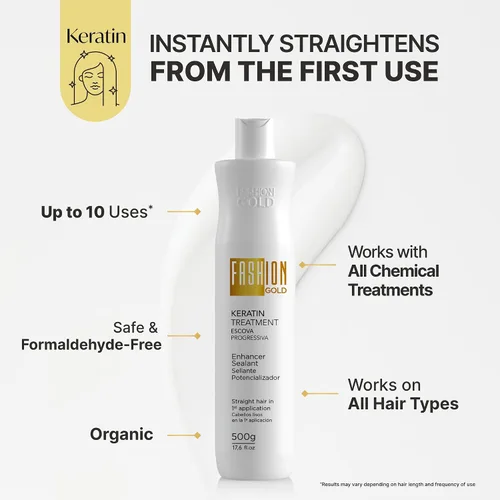Vista 3 de FASHION GOLD Tratamiento capilar de queratina (10 USOS por Botella), Keratina para Alisar el Pelo, Tratamiento de Botox Capilar, Tratamiento