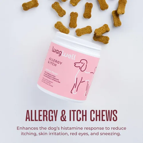 Vista 2 de WagWell Masticables para alergias y picazón para perros Formulado por veterinarios para aliviar la alergia, picazón en la piel, intestino e inmune