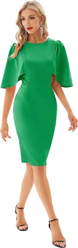 Vista 4 de GRACE KARIN - Vestido entallado con falda de tubo y mangas 34 con volantes para mujer, diseño de negocios