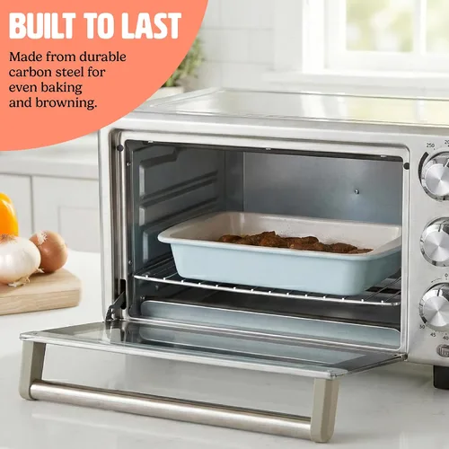 Vista 3 de Tasty Juego de Horneado Antiadherente para Horno Tostador Incluye Molde para Pastel, Bandeja para Horno, Rejilla, Utensilios de Acero al Carbono