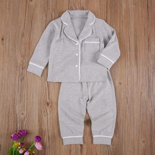 Vista 106 de Conjunto de pijama de manga larga con botones para niña pequeña, conjunto de ropa de dormir