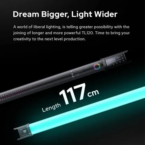 Vista 7 de Godox TL120 RGB LED Video Light Stick Varita, Luz de tubo de mano, ajustable 2700K ~ 6500K, batería de litio incorporada, CRI 96+ TLCI 98+, 360° a