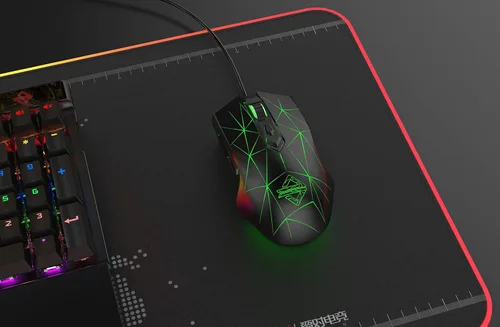 Vista 7 de Mouse para jugadores USB Ajazz Firstblood Watcher con patrón RGB retroiluminado de 2400 DPI 7 Botones Programables AJ52 Negro Star Black