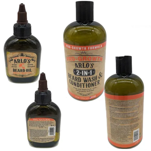 Vista 3 de Arlo's 2 en 1 Pro-Growth - Jabón y acondicionador para barba de 12 onzas con kit de 2 piezas de aceite para barba Pro-Growth