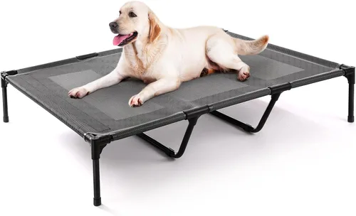 Vista 8 de petizer Cama elevada grande y refrescante para perros, catre resistente al aire libre para acampar en verano, cama elevada para mascotas Negro
