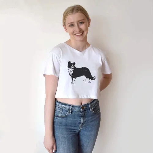 Vista 5 de Large 'Border Collie Sheepdog' Adult's Cotton Crop Top (CO00022776)