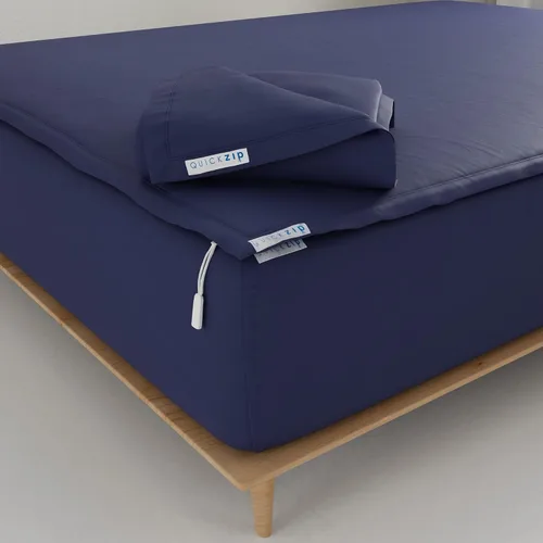 Vista 25 de QuickZip Paquete de Repuesto Fitted Plus: 1 Sábana Bajera (Base + Sábana con Cremallera) y 1 Sábana con Cremallera - Fácil de Cambiar, No se Sale