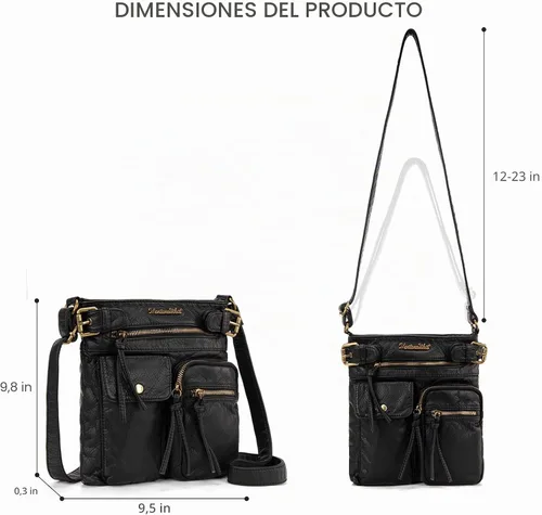 Vista 7 de Montana West Crossbody Bag for Women Soft Washed Leather Multi Pocket Negro
