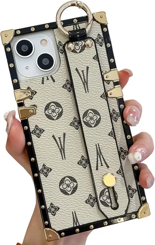 Vista 8 de Funda rectangular de cuero compatible con 11 con correa para pulsera, funda de diseño de lujo para mujeres y niñas, funda protectora con soporte