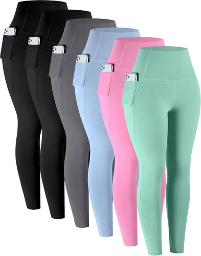 Vista 8 de LZYVOO - Leggings con bolsillos para mujer, 6 paquetes, pantalones de yoga de cintura alta suaves con control de abdomen para entrenamiento