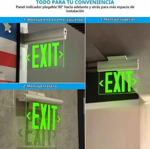 Vista 3 de LEONLITE Señal de Salida de Emergencia Verde, UL 924, Señal de Salida LED con Iluminación de Borde, Luces de Salida Cableadas con Respaldo