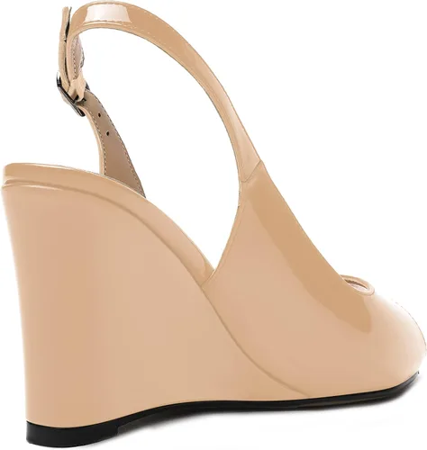 Vista 5 de WAYDERNS Sandalias de cuña de tacón alto con hebilla para mujer, con puntera abierta, puntera abierta, de moda, color sólido, correa ajustable