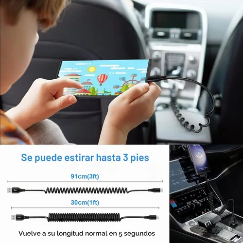 Vista 6 de Cable USB a USB C para iPhone 17e en espiral de 3 pies para iPhone 16e/16/16 Pro/16 Pro Max/Plus/17/Air/17 Pro/17 Pro Max, retráctil automático tipo