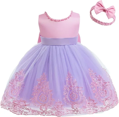 Vista 3 de CMMCHAAH 6M-7T - Vestidos de encaje bordado para niñas pequeñas, vestido sin bolsa con gorro