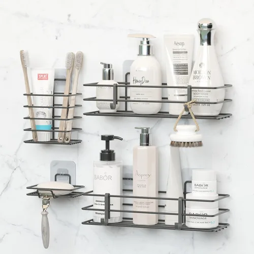 Vista 2 de Dekula Organizador adhesivo para ducha, paquete de 4, estantes de ducha para almacenamiento de baño, organizadores de baño de acero inoxidable a