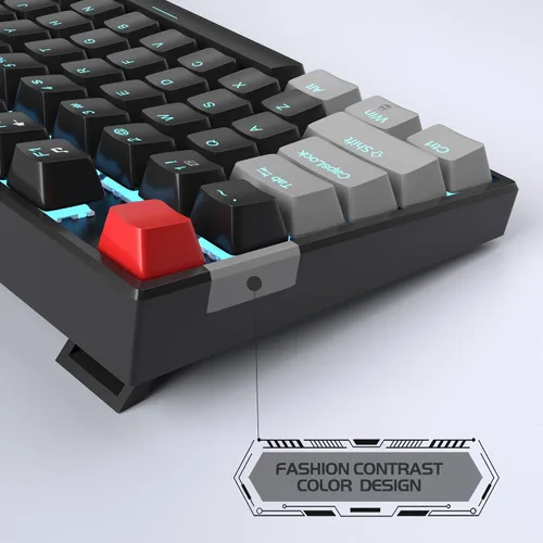 Vista 6 de MageGee - Teclado mecánico para juegos 75%, con interruptor rojo, retroiluminación LED azul, 87 teclas, teclado compacto TKL con cable