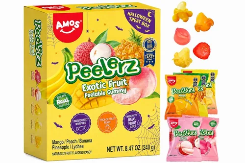 Vista 18 de AMOS Peelerz - Paquete variado de gomitas pelables, sabor mango, uva, manzana verde y piña, hecho con jugo de fruta real, 4 bolsas, 13.22 oz (375 g)