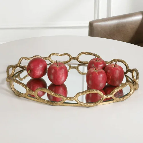 Vista 3 de Uttermost Bandeja decorativa con espejo de hoja dorada con cadena de cable