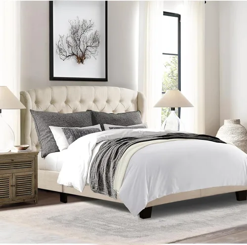 Vista 15 de Rosevera Marcelle - Marco de cama con respaldo de alas con cabecera ajustable de diseño distintivo, tapizado con botones para dormitorio, soporte