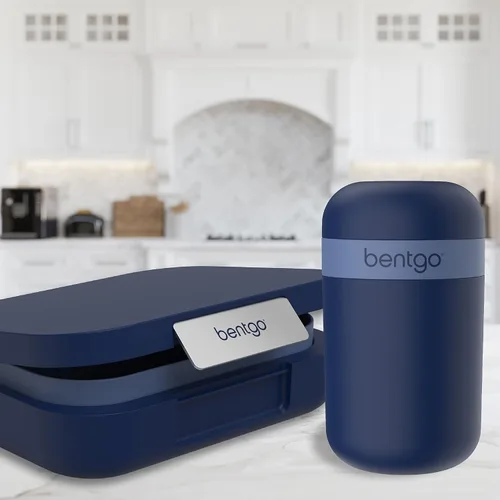 Vista 6 de Bentgo Juego de fiambreras modernas estilo Bento, con taza reutilizable para aperitivos (azul marino)