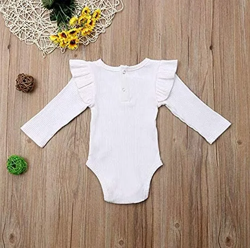 Vista 4 de Mubineo Mameluco básico de punto acanalado liso con volantes de manga larga para bebé niña