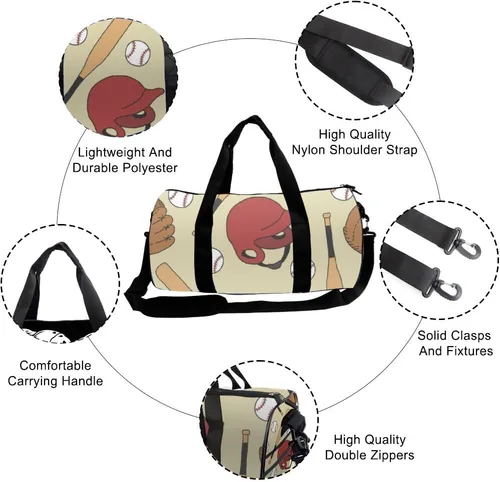 Vista 3 de Baseball Doodle Pattern Foldable Gym Bag With Shoe Compartment Oxford Tote Bags Adjustable Shoulder Strap, Convertible Carry Backpack Retro Gym Bag