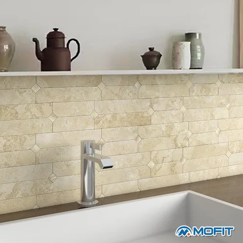 Vista 3 de Azulejos Adhesivos de Piedra para Salpicadero de Cocina Despegar y Pegar Paneles de Pared de Mosaico Lineal Mate Impermeables para Baño