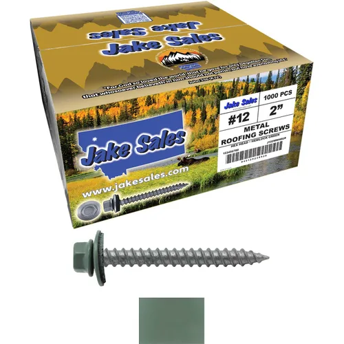 Vista 163 de 12 tornillos para techos de metal gris ABC de 1-1/2 pulgadas, cabezal de arandela hexagonal, arranque automático/roscado, arandela EPDM. 1 bolsa