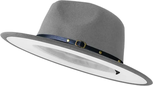 Vista 22 de Sombreros de ala ancha tipo Fedora para mujeres y hombres, sombrero de vestir de dos tonos, sombrero de fieltro tipo Panamá en dos tallas para Negro