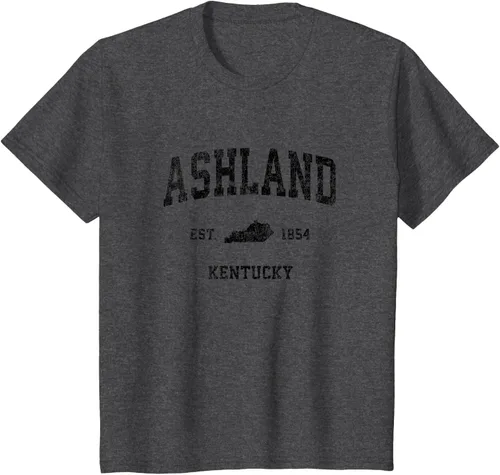 Vista 39 de Ashland Kentucky KY Vintage Sports Design Camiseta de impresión negra Asfalto
