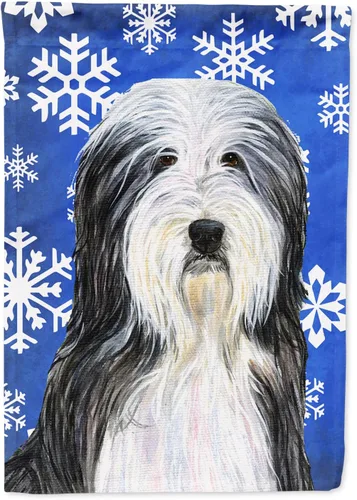 Vista 199 de Caroline's Treasures SC9374GF Bulldog English Snow flakes Holiday Garden Flag Buzón Bandera decorativa para patio exterior, patio, obras de arte