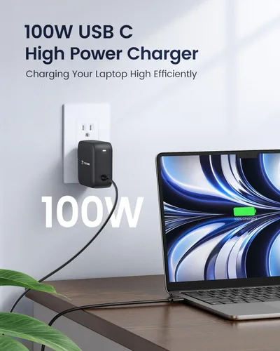 Vista 2 de TobenONE Cargador USB C de 100 W, adaptador de fuente de alimentación universal GaN III, cargador rápido plegable de repuesto PD3.0 para MacBook