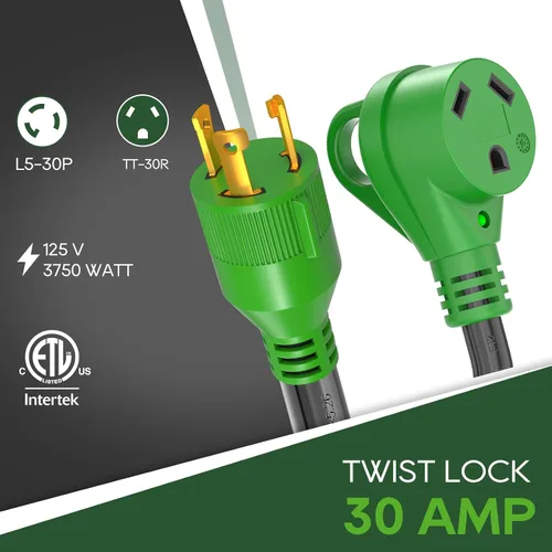 Vista 3 de RVGUARD Cable adaptador de generador RV de 3 clavijas de 30 amperios a 30 amperios de 12 pulgadas STW 10/3, enchufe macho de bloqueo L5-30P a hembra