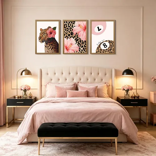 Vista 6 de Arte de pared de guepardo rosa, lienzo Y2K, decoración de pared, póster de guepardo moderno, estampado de leopardo rosa, decoración de habitación