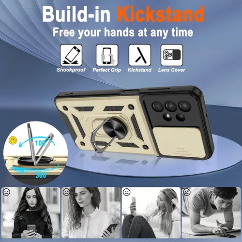 Vista 5 de Funda para Galaxy A13-4G, Samsung Galaxy A13 4G con protector de pantalla HD, resistente a prueba de golpes con soporte de rotación de 360°
