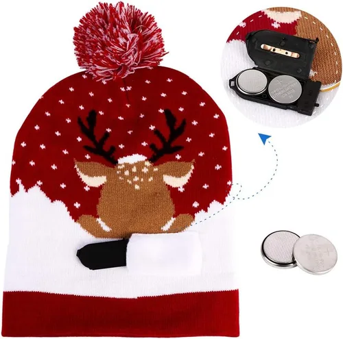 Vista 4 de OurWarm Gorro de Navidad con luces LED, unisex, de punto, para fiestas de Navidad