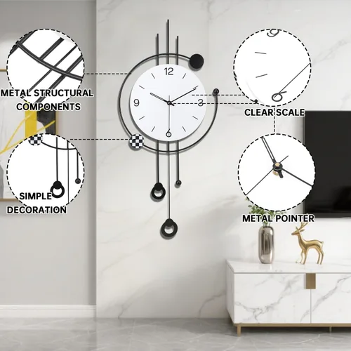 Vista 2 de SIN&MI Reloj de pared grande para decoración de sala de estar, gran arte decorativo de pared, reloj de péndulo, funciona con pilas, sin tictac