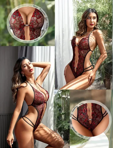 Vista 3 de Avidlove - Body de lencería de una pieza para mujer, diseño de encaje sexy con escote en V profundo, baby doll, tallas XS a XXXL