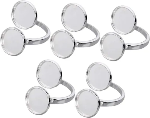 Vista 4 de EXCEART 10 piezas de soporte de anillo ajustable base de anillo bandeja de anillo soporte redondo en blanco base de cabujón bandeja de servir