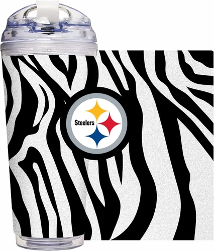 Vista 65 de Rico Industries NFL Football Glitter 24 onzas Vaso de purpurina acrílico con tapa con bisagra, Vaso de doble pared oficialmente licenciado con pajita