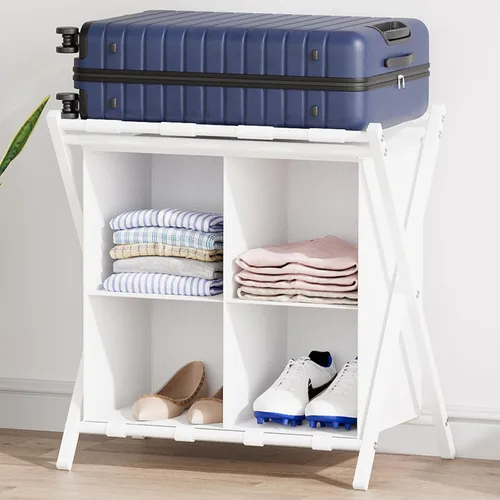 Vista 13 de aboxoo Portaequipajes con almacenamiento, soportes plegables para maleta para habitación de invitados, soporta hasta 120 libras, soportes