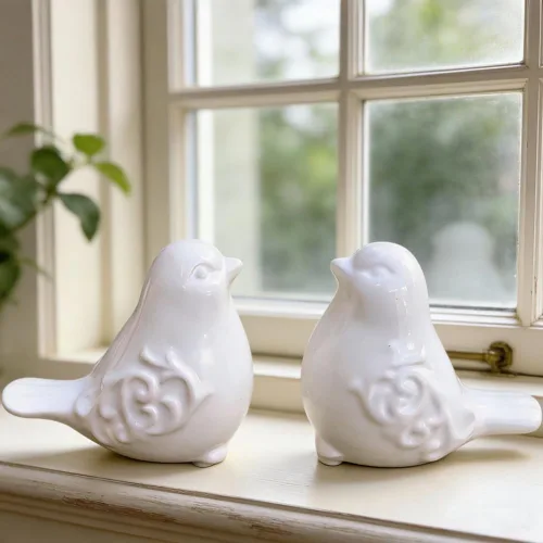 Vista 3 de Estatuas decorativas de pájaro de cerámica, 2 piezas, para decoración del jardín del hogar (azul)