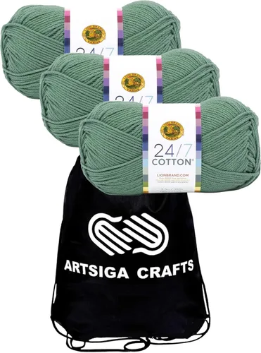 Vista 38 de Lion Brand 24/7 Algodón Blanco 761-100 (6-Carrillos - Mismo Lote de Tinta) Hila Gruesa Media #4 de Algodón para Crochet y Tejido con Bolsa